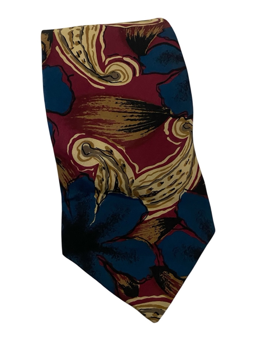 Oscar de la RENTA Couture Men's Floral Silk Tie in Burgundy, Blue & Gold